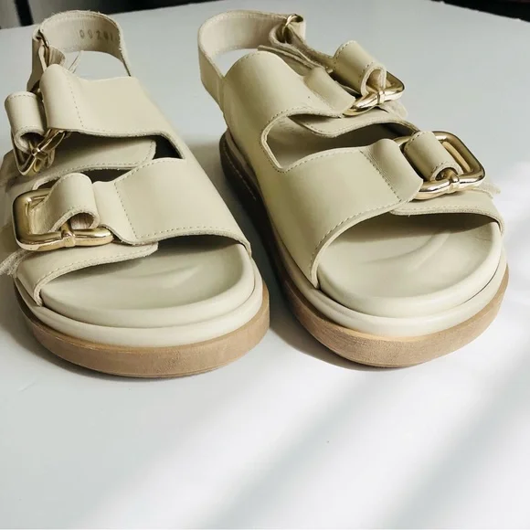 ALOHAS SIZE 41 Harper Leather Slingback Buckled Sandal in Cream